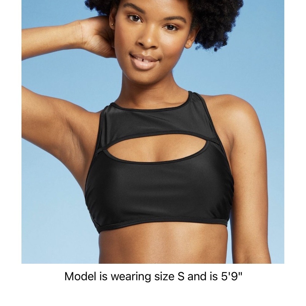 Women's Crop Tankini, Cut Out High‎ Neck Bikini Top - Wild Fable Black S 4-6